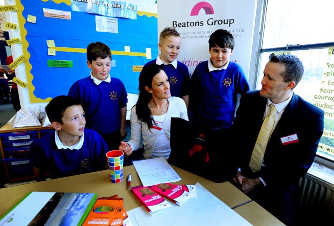 Pupils at Sprites Primary School in Ipswich as part of a visit by local firms to highlight the importance of maths in business.